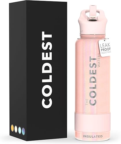 Miniatura 151 de Coldest - Botella de agua deportiva con tapa con popote y asa, a prueba de fugas, de acero inoxidable con aislamiento al vacío de doble pared,