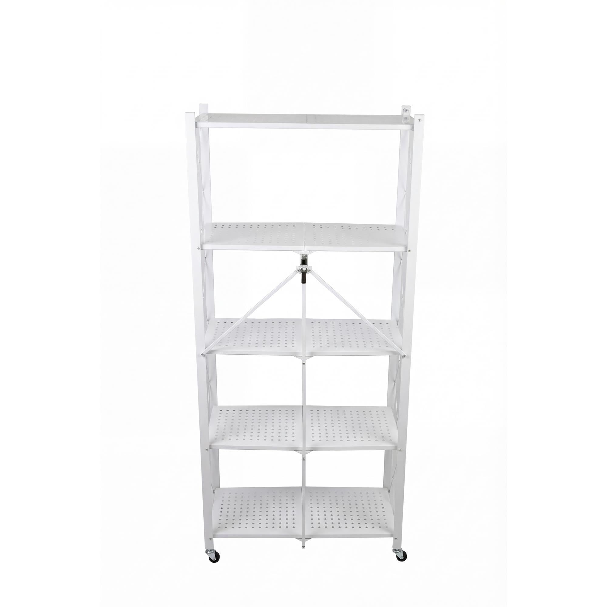 Well Home Estantería de Almacenamiento Plegable de 5 Estantes con Ruedas, SIN Montaje -71x34x160 cm Color Blanco
