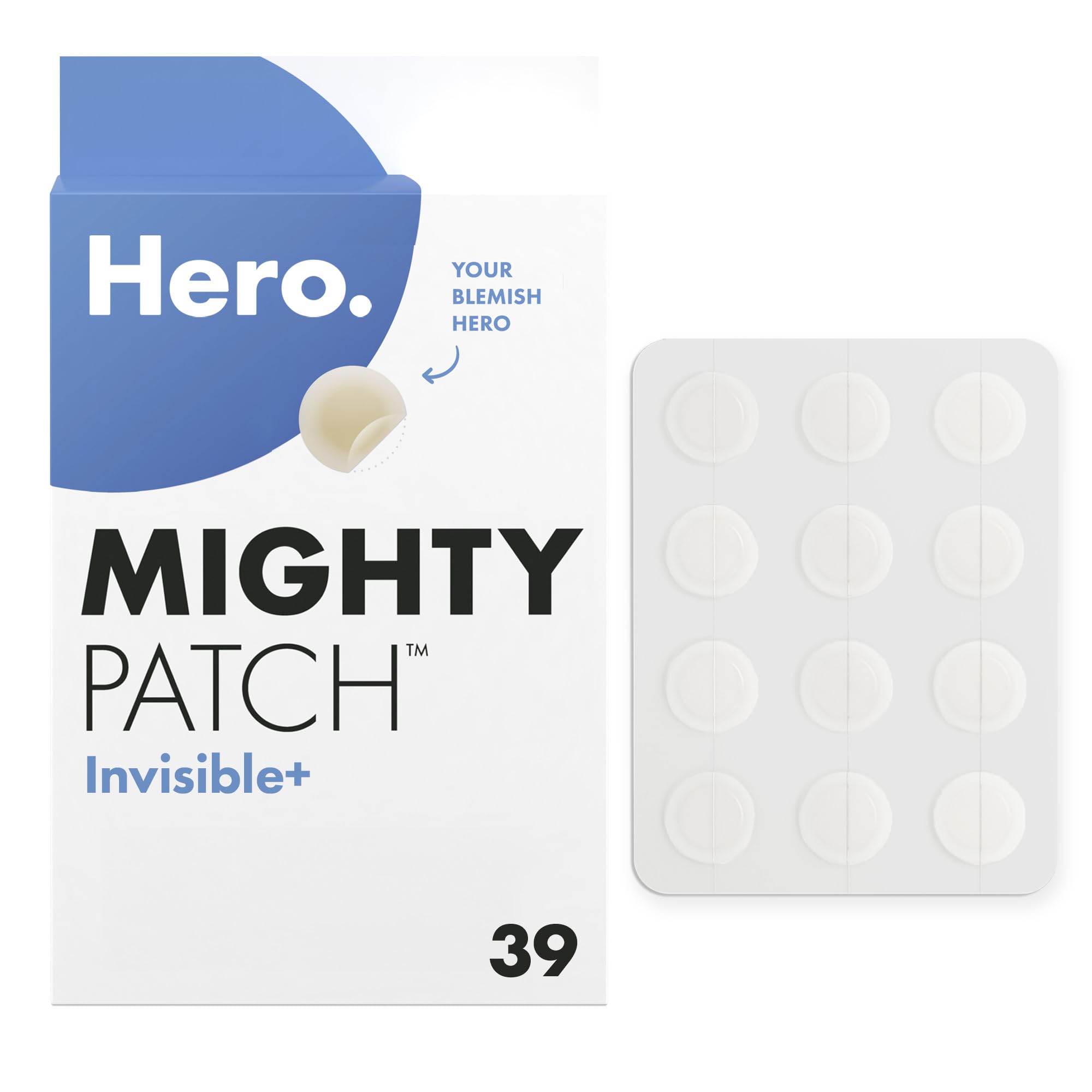Mighty Patch Invisible+ Spot Patches by Hero Cosmetics, Daytime Acne Treatment, Clear Spot Remover Hydrocolloid Patches, Anti Acne Dots, Spot Treatment Blemish & Pimple Stickers - 39 Pimple Patches