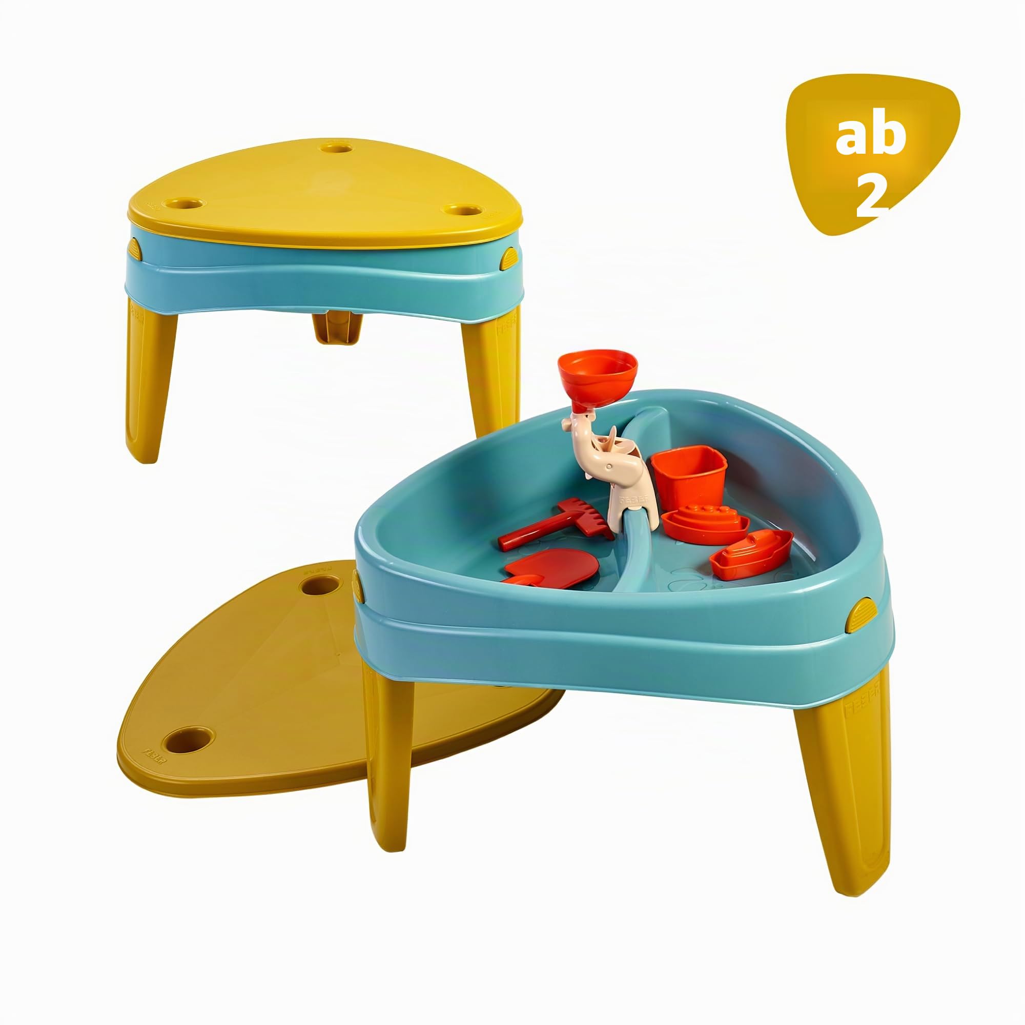 FEBER - Casual Play Table, 3-in-1-Spieltisch für Kinder, geeignet für den Außenbereich Mit drei Fächern für Wasser, Sand und Zeichnungen, inklusive Spielzubehör Geeignet ab 2 Jahren, Famosa (FEU14000)