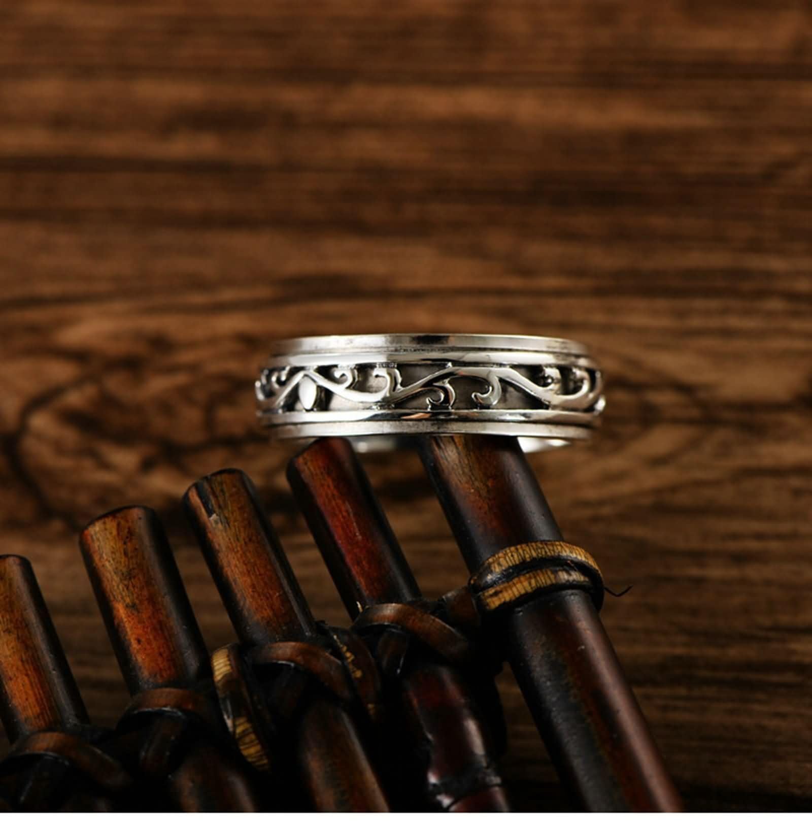 Fedine Incisione Anello Fedina Uomo,Anello Uomo Argento Sterling Spinner Vintage Filigrana 7MM Anello Argento
