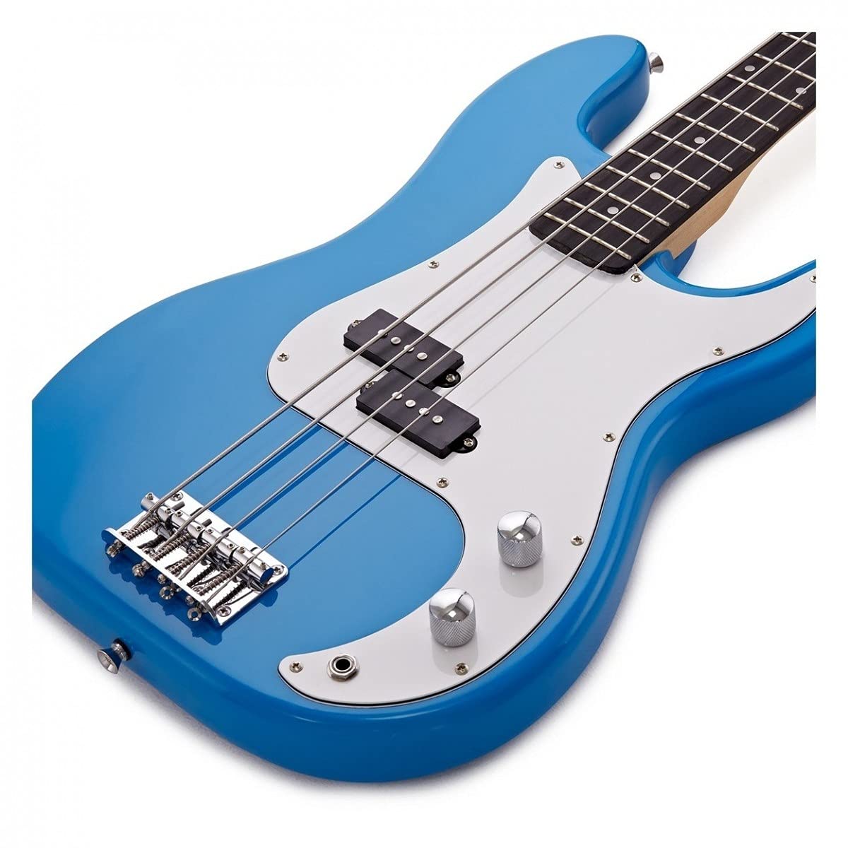 Guitare basse LA by Gear4music Bleu avec ampli 15W housse et Cable