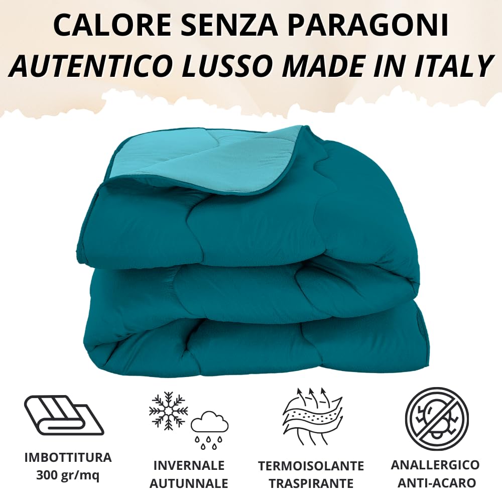 MAXIME MAISON - Piumone Una Piazza e Mezza (300gr/mq) Trapunta Una Piazza e Mezza Invernale, Coperta Calda in Microfibra, Copriletto Moderno per Stagioni Fredde, Design Double Face, Made in Italy