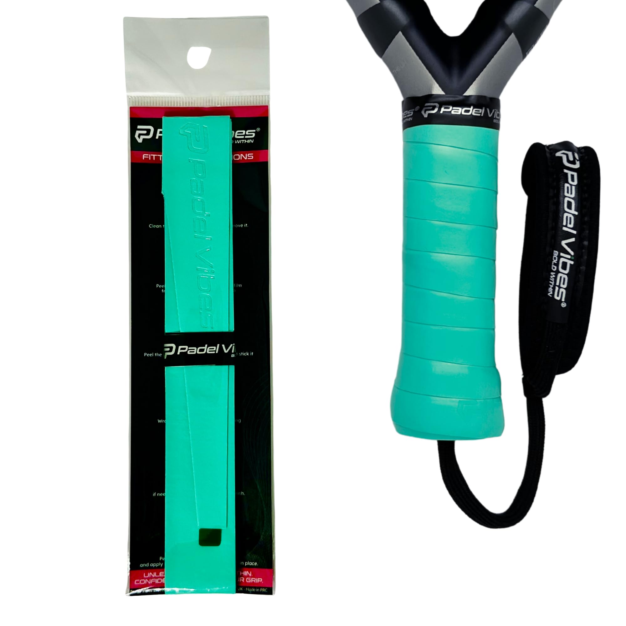 Padel Vibes® BOLD LuxeTac™ Overgrip | Ultra Tacky, Sweat-Absorbing, Luxurious Leather-Like Feel | Durable Overgrip Tape for Padel, Tennis, Squash, Badminton, and Pickleball Rackets (Aqua | 1-Pack)