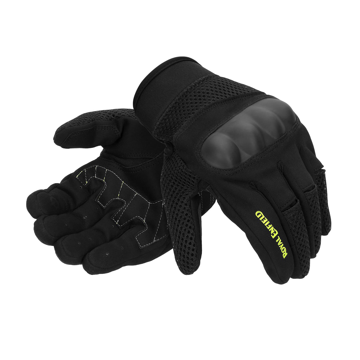 Royal Enfield Aeroflex Riding Gloves | Construction: 100% Polyester Air Mesh, Poly Stretch Fabric & Microsuede | Impact Protection: TPR Knuckle Protectors | Airflow: Airmesh Panels| Black & NEON 2XL-image-6