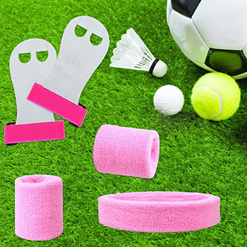 5 Pieces Gymnastics Grips Wristbands Sweatband Headband Set For Girls Pink Gymnastic Hand Grips Gymnastics Wrist Support Sports Accessories For Kettlebells, Weightlifting Tennis, Workout And Exercise #TOP5