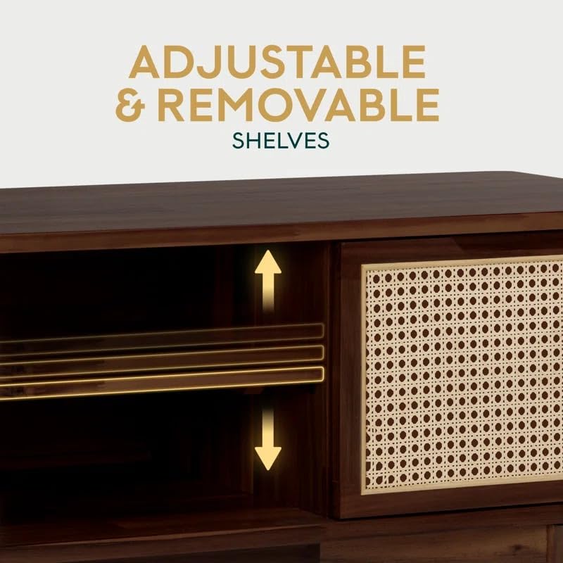Image of MISAN Modern TV Table | Solid Sheesham Wood Sideboard TV Unit for Living Room, Bedroom, Office Furniture Stand | Wooden Free Standing Entertainment Unit Side Board Table with Storage (D-Walnut)