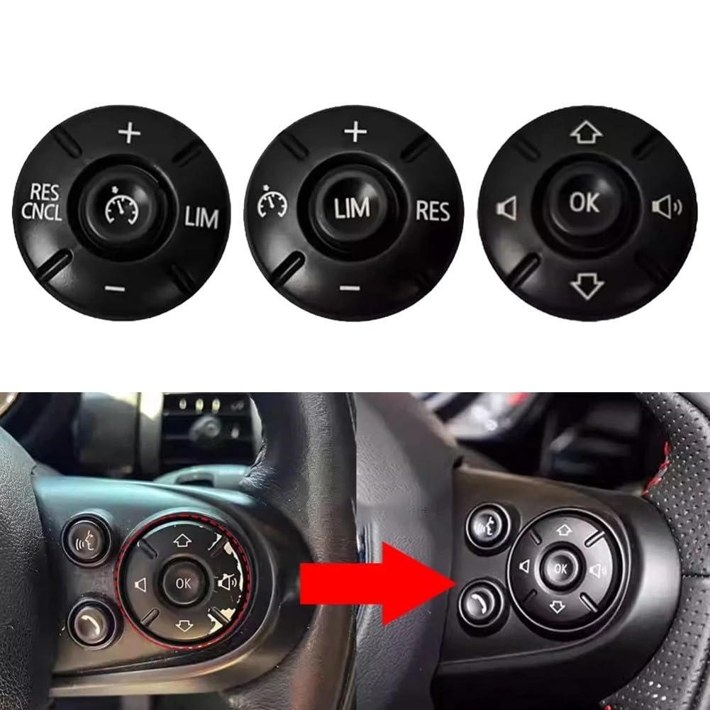 Couvre-bouton de volume de volant pour MINI pour Cooper F54/F55/F56/F57/F60 2014-2021 - Garniture de commutateur de régulateur de vitesse en plastique noir