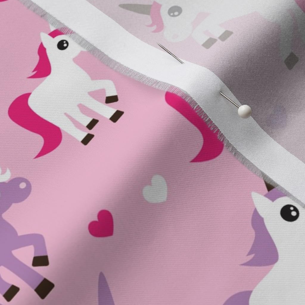 Spoonflower Fabric - Pink Unicorn Horse Love Girls Adorable Girl Fairy Tale Fantasy Horses Printed on Organic Cotton Sateen Fabric by The Yard - Sewing Quilting Apparel Home Decor