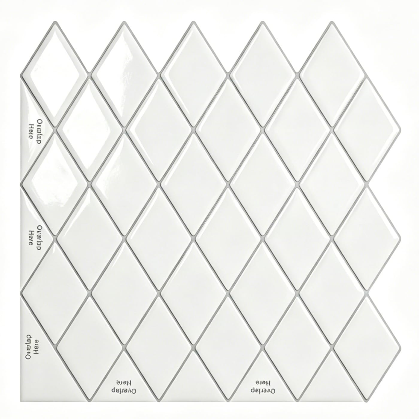 10 Sheets Peel and Stick Wall Stickers, 3D Stick on Self Adhesive Wall Tiles for Living Room, Bathroom, Diamond Grid Waterproof Kitchen Splashback Decals, 30x30cm, White