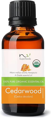 Aceite esencial de cedro orgánico, 1 onza líquida, certificado por USDA, orgánico, sin OMG, puro y natural, aceite de grado terapéutico para