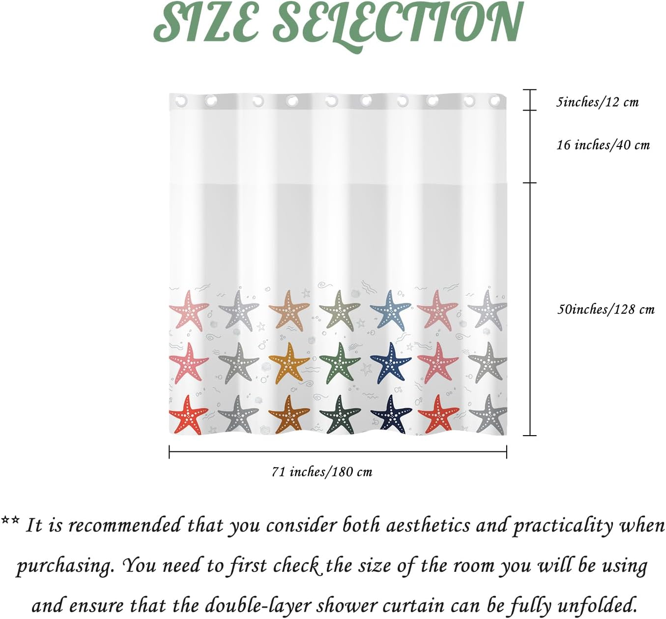 71x71 Inch Without Hook Starfish Shower Curtain and Liner Set Colorful Ripple Ocean Coastal Snap in Shower Curtains for Bathroom Watercolor Cute Beach Simple Bathroom Set