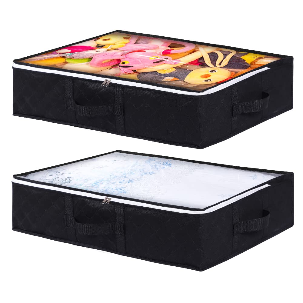 Contenedores de almacenamiento debajo de la cama, bolsas de almacenamiento debajo de la cama con cremallera, ventana transparente, organizador no tejido para ropa, suéter, edredón, manta, colchas