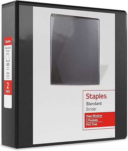 Staples 2661502 Carpetas estándar de 2 pulgadas con 3 anillas, color negro 6/cartón (26443CT)
