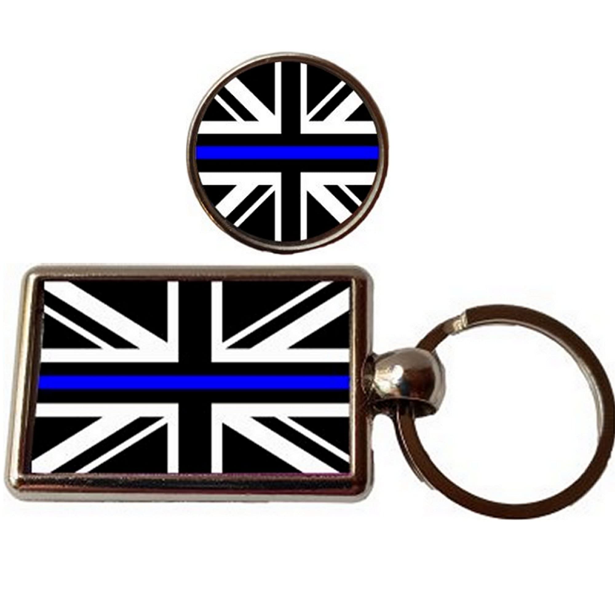 PJ4U Thin Blue Line Luxury Double Sided Metal Keyring And Badge With Velvet Gift Bag