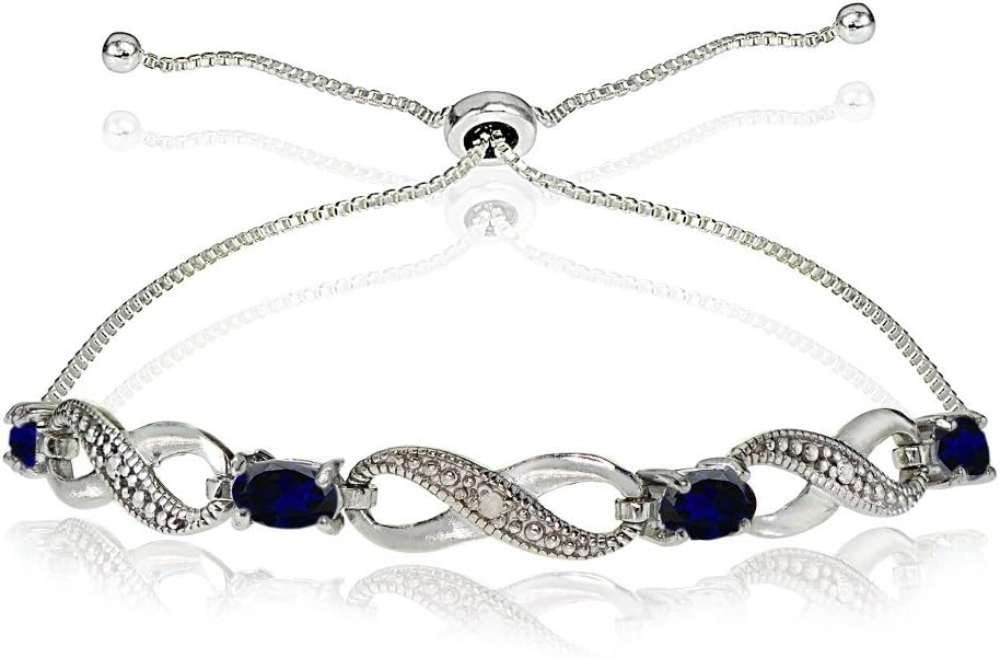 B. BRILLIANT Sterling Silver Genuine or Synthetic Gemstone Infinity Bolo Adjustable Bracelet