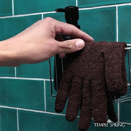 Temple Spring Luva esfoliante, esfoliante corporal de bambu de raiom carbonizado, esponja de banho e