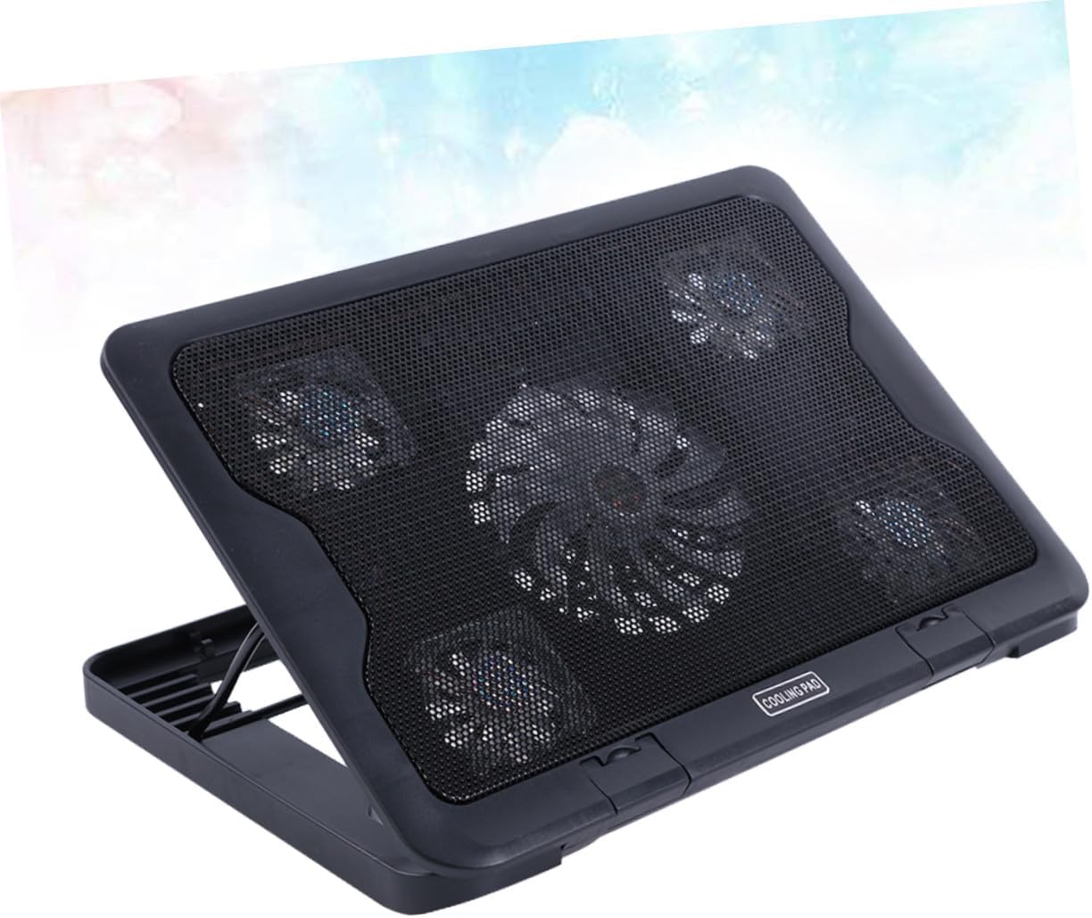 TEHAUX Laptop Cooling Pad with 5 Fans USB Powered Cooler Base Adjustable Angle Anti-Skid Heatsink for Gaming and Office Laptops Black