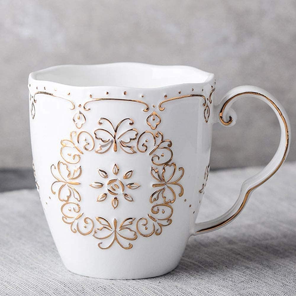 Porcelain Tea Sets Royal Series European-Style Embossed Gold Coffee Cup Set Simple Japanese-Style Pastoral Style Retro Ceramic Coffee Set,