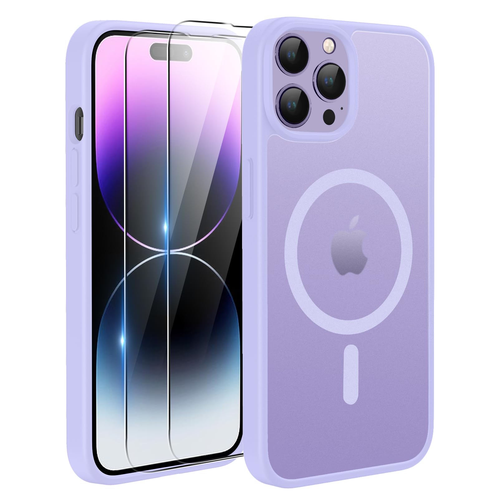 TQIAHF Cover Custodia Magnetica per iPhone 14 Pro, Viola | 2 Pellicola Vetro Temperato Protezione Schermo Compatibile con Magsafe Militare Antiurto Sottile Opaca Telefono Case