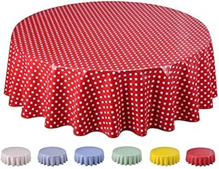 Home Direct Round Oilcloth PVC Wipe Clean Tablecloth 140cm 55" Small Polka Dot Sage Green