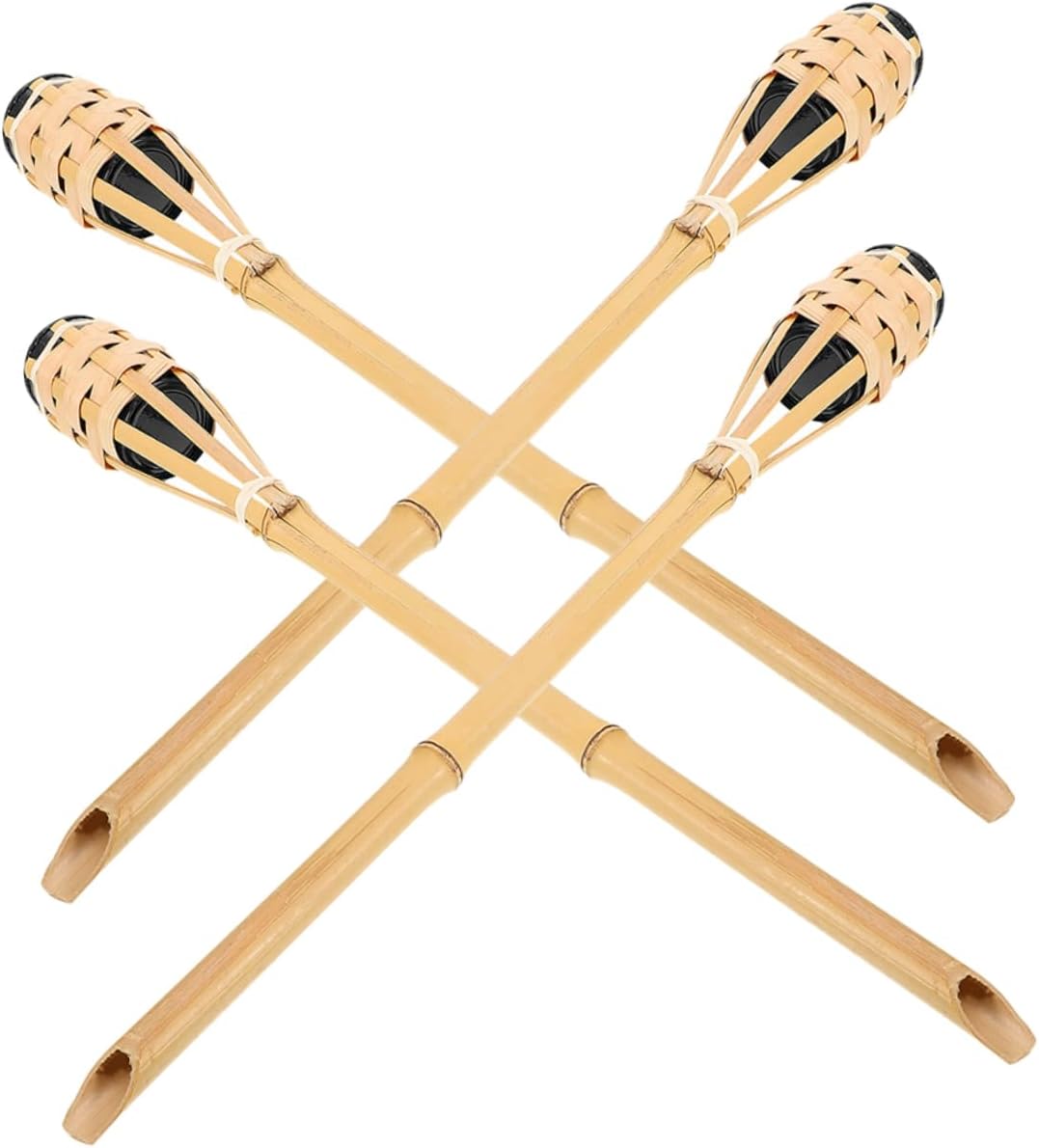 POPETPOP 4pcs Fire Torches for Outdoor Use Rustic Woven Lanterns with Wicks for Garden and Festival Decor Natural Wind Resistant Design for Summer Parties