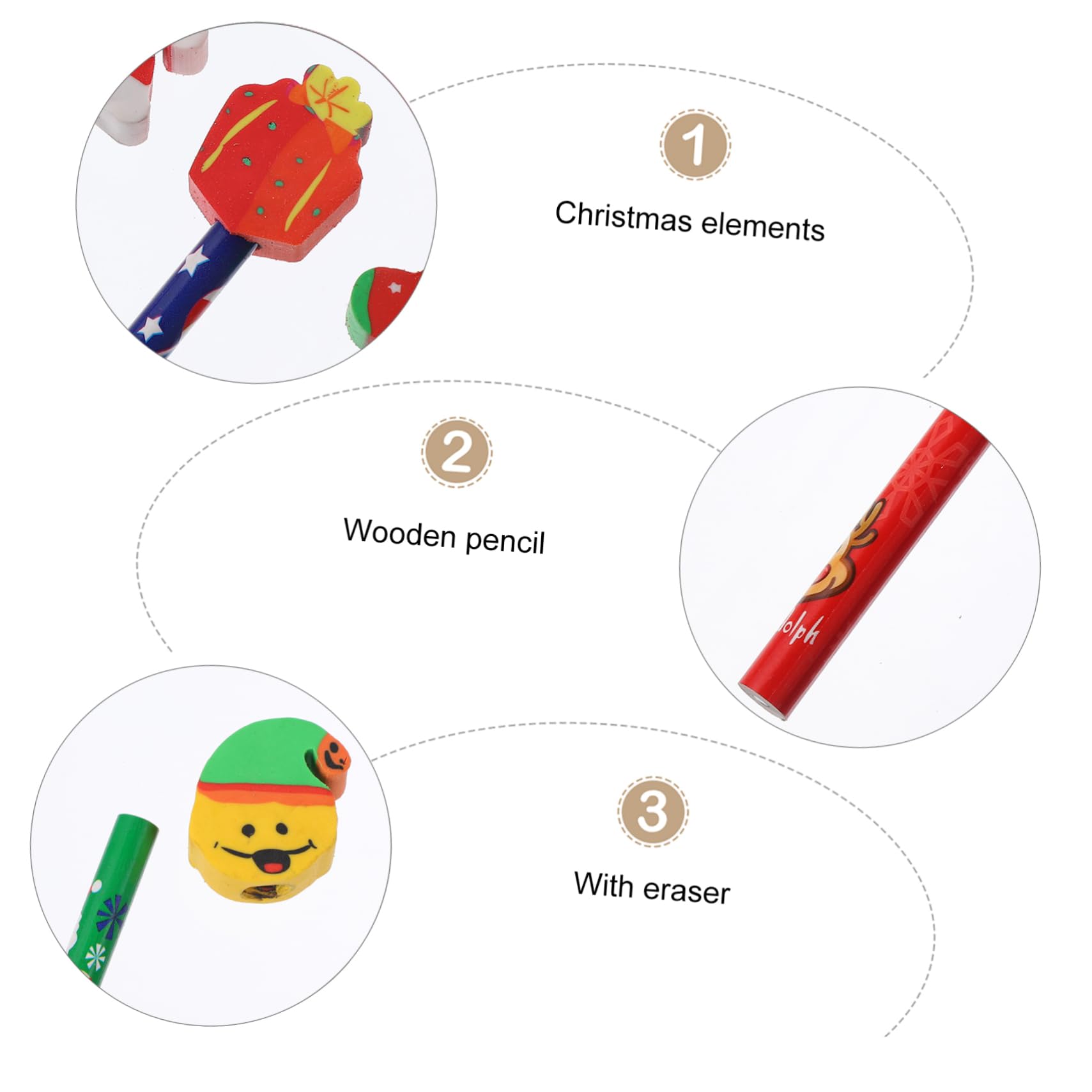 TEHAUX 40pièces Crayons De Noël Carton Avec Effaceurs Crayons Cartoon Pour Fournitures Scolaires Et De Fête