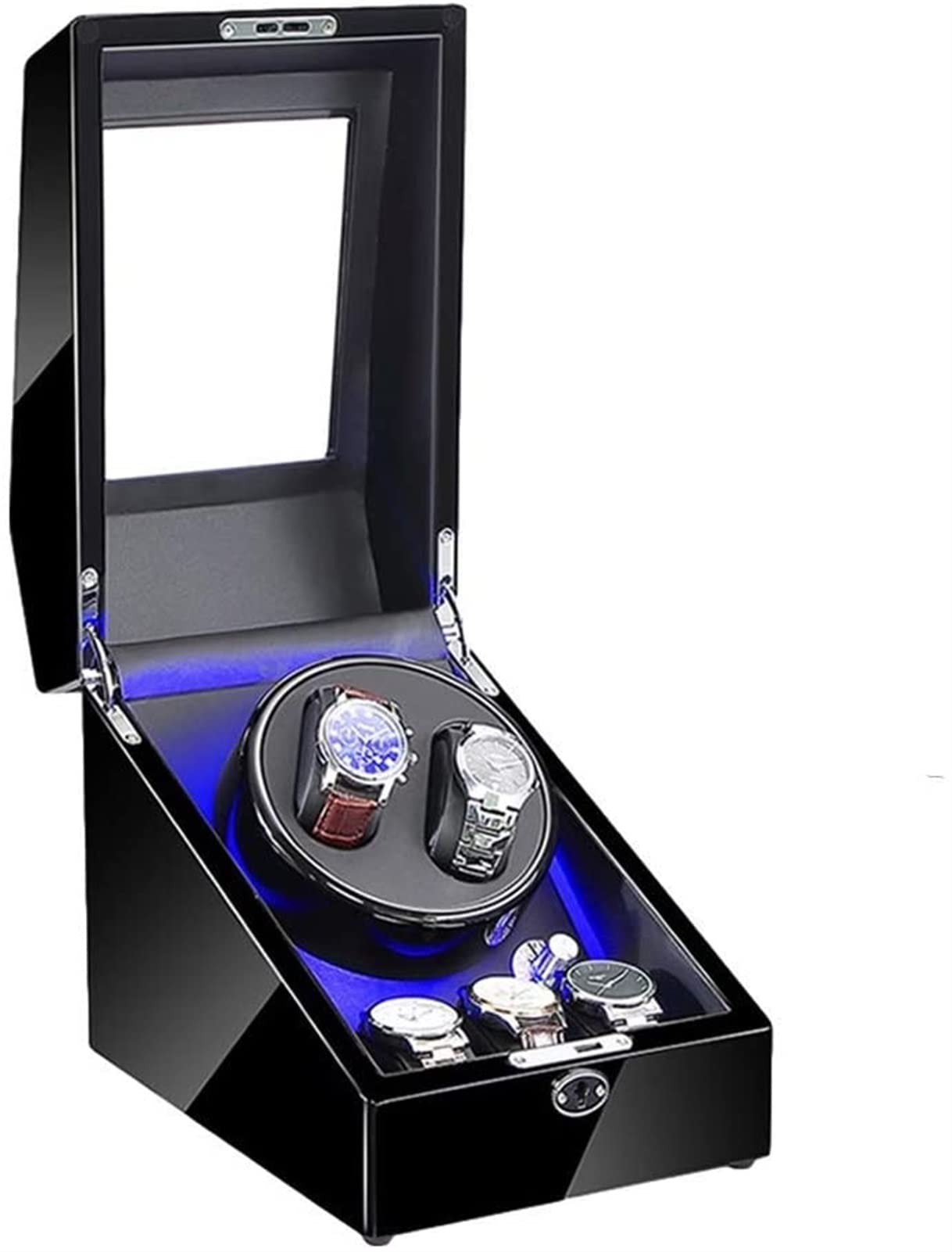 CGCSYZ Automatic Watch Winder 2+3 Built-in LED Illumination Piano Paint Exterior Dual Power Supply 4 Rotation Modes Quiet Motor Accessories (Black)