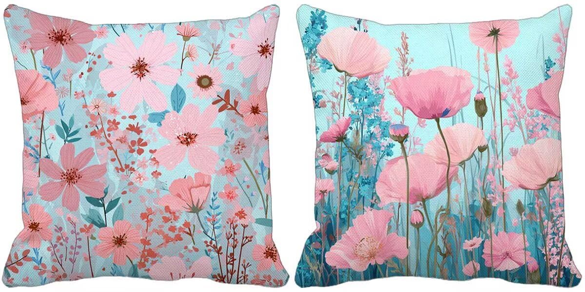 Outdoor Kissen Wetterfest 60x60 2er Set Lila Kissenbezug Blume Quadrat Leinen Dekokissen Sofakissen für Schlafzimmer Wohnzimmer Sommer Herbst Outdoor Gartenmöbel Terrasse Bank Deko Geschenks s8-5039a