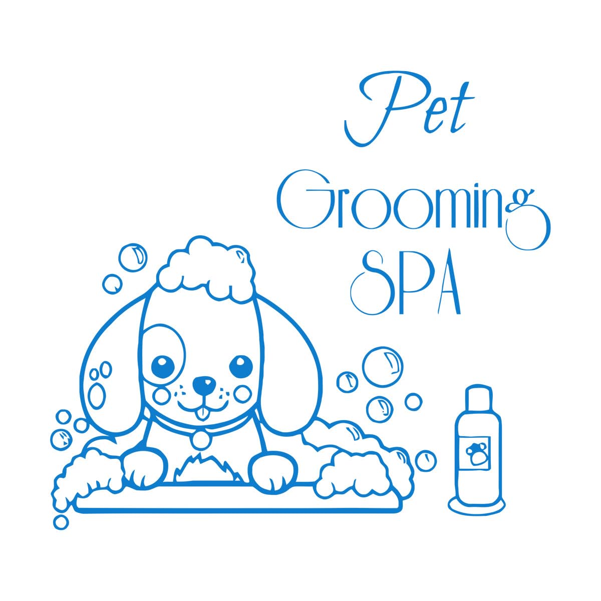 Pet Grooming Dog Spa Pet Shop Cute Dog Animal Desivo Wall Decals PVC 81x88.7cm Self Adhesive Extra Large Blue