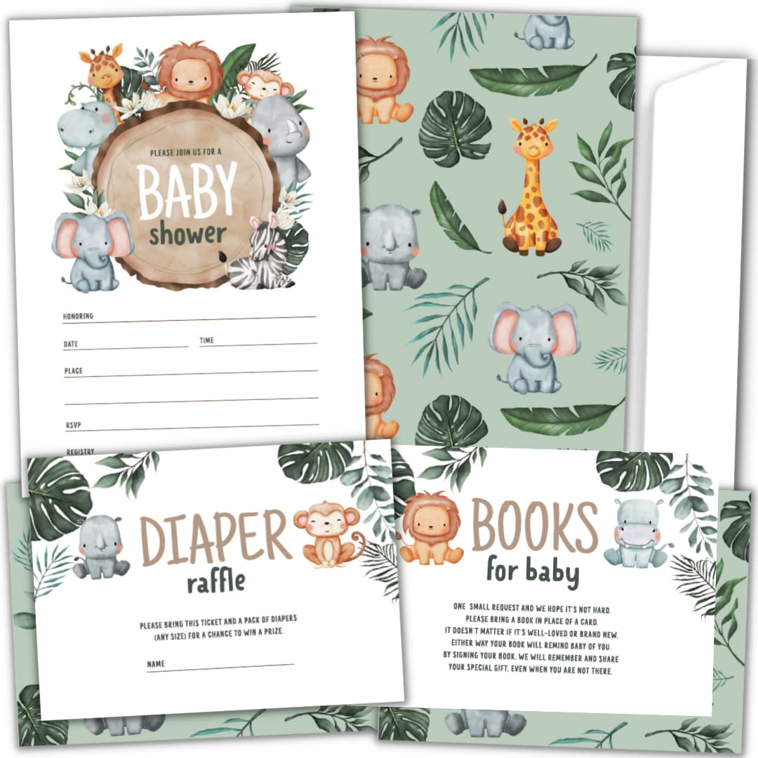 Hat Acrobat Baby Shower Boy Invitations with Diaper Raffle Tickets and Book Cards, 25 Pieces, 4.1 x 5.8 Inch