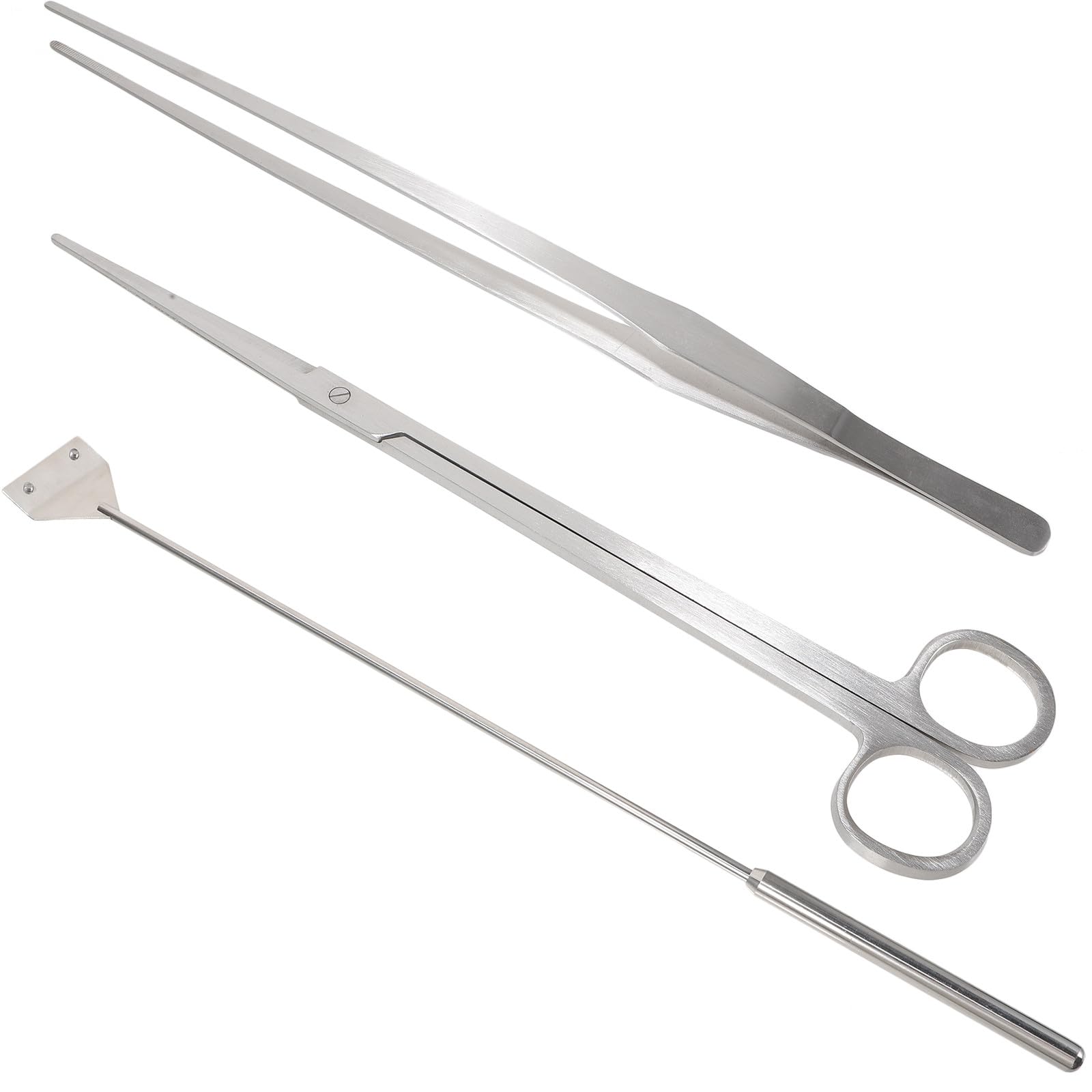 HANABASS Kit D’Outils D’Aquascaping pour Aquarium Grattoir à Algues 46 CM Ciseaux 25 CM et Pince 38 CM en Acier Inoxydable Matériel de Nettoyage pour Plantes Aquatiques et Entretien