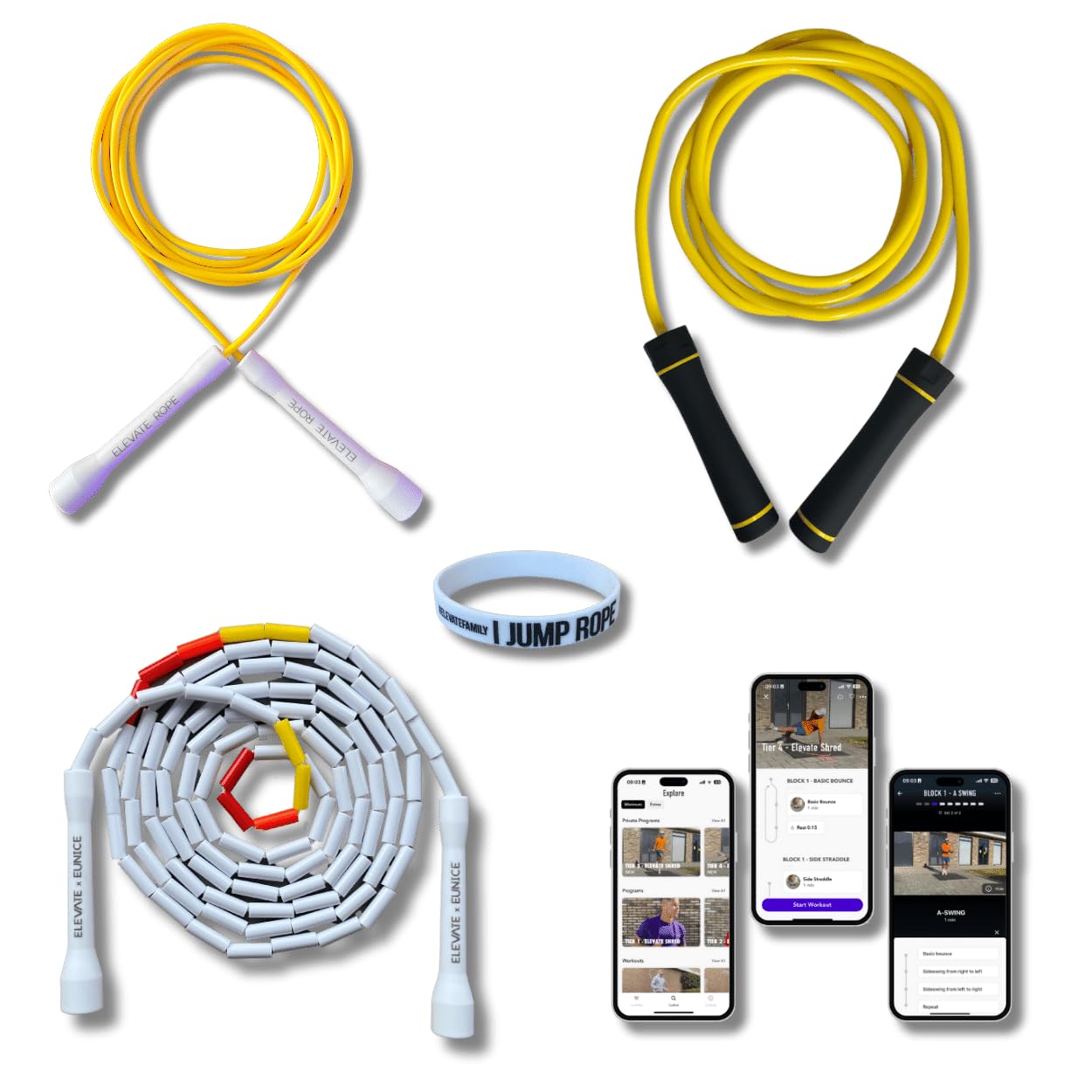 Professionelles Springseil Set Mit Workout App - Elevate Rope - 3 x Verstellbares Jump Rope - Springseile für Erwachsene - Geschwindigkeit, Perlen, Heavy Rope - Cardio, Power & Tricks - Indoor &