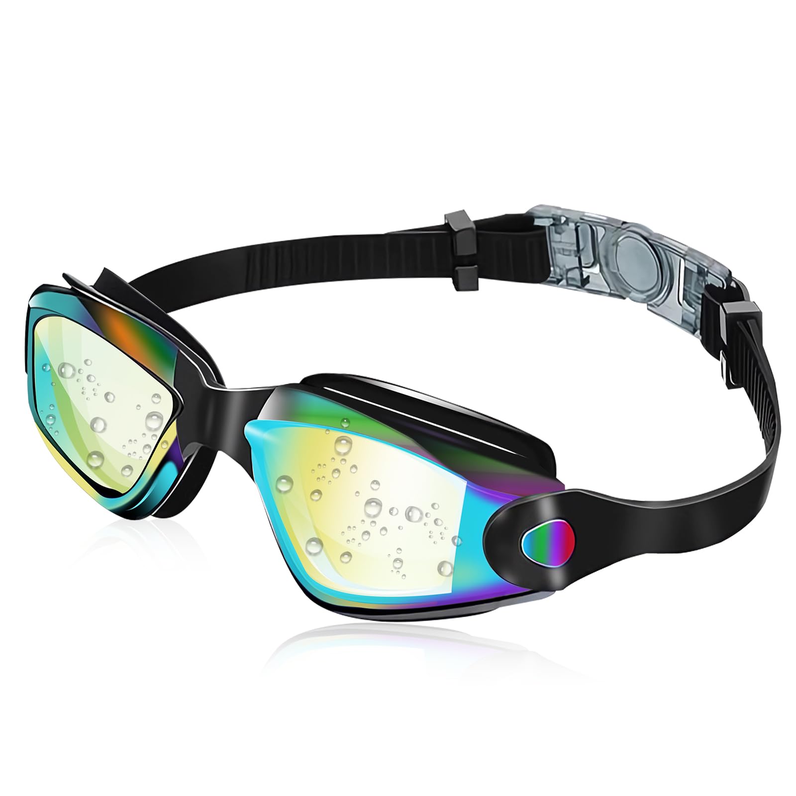 Hauibela Gafas de natación antivaho, gafas de natación polarizadas, lentes de protección ultravioleta impermeables, campo de visión amplio y claro, cómodo ajustable, unisex para adultos