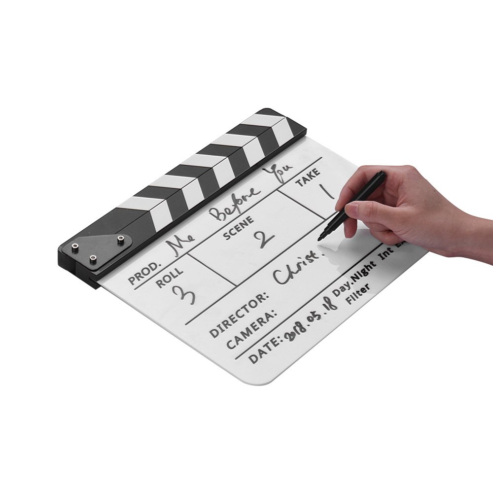 Tablilla de Directores de Cine, Tablilla de Película de Madera, Tablero de Claqueta de Escena de Acción Cortada con Rotulador, Accesorios de Película para Cámara de Estudio,