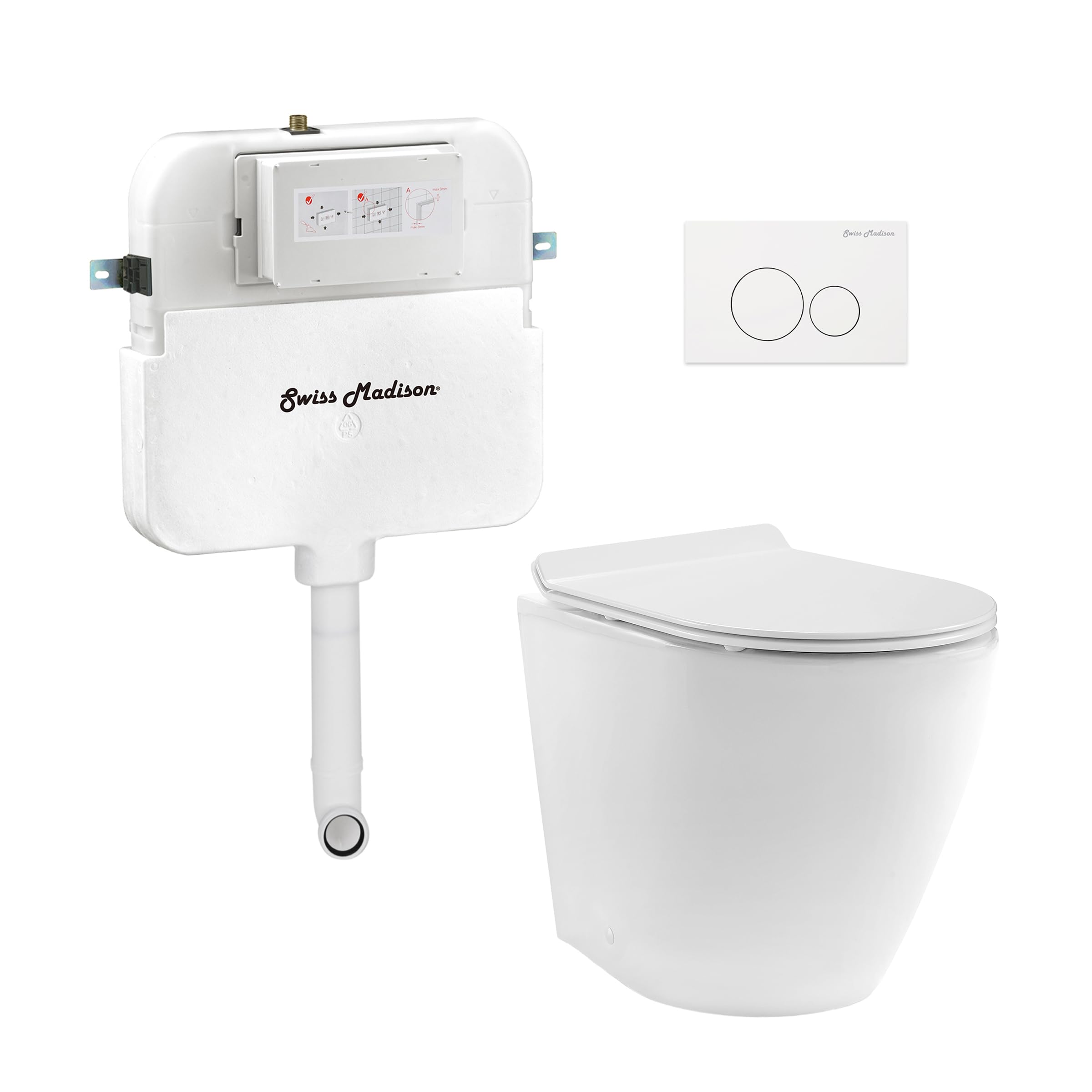 Angers Back-to-Wall Toilet Bundle 0.8/1.6 GPF Dual Flush in Glossy White with White Flush Plate