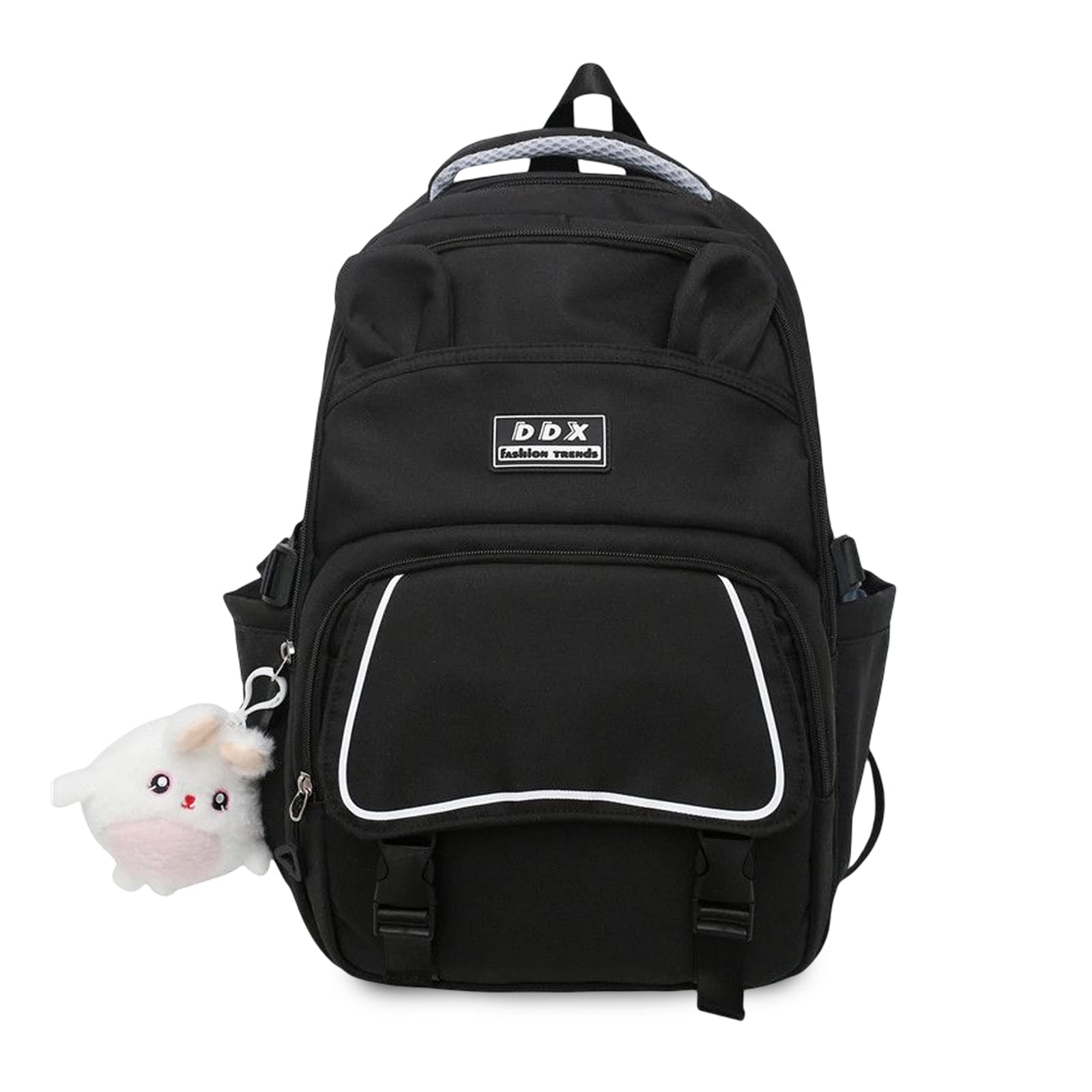 FANDARE Carino Cartelle e zaini per la scuola Zaino Donna Uomo Università Zaini Casual Borse a zainetto Borsa da Scuola Ragazzo Ragazza per Studenti Viaggio con accessori in peluche Nero