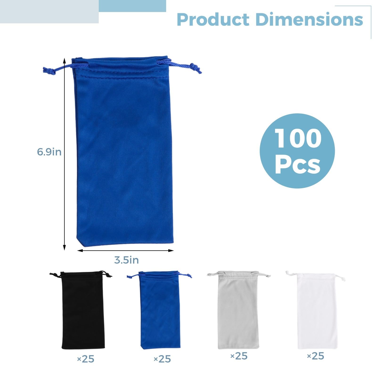 100 bolsas de almacenamiento de microfibra para gafas, bolsas suaves con cordón para gafas, gafas de sol, joyas y dispositivos pequeños