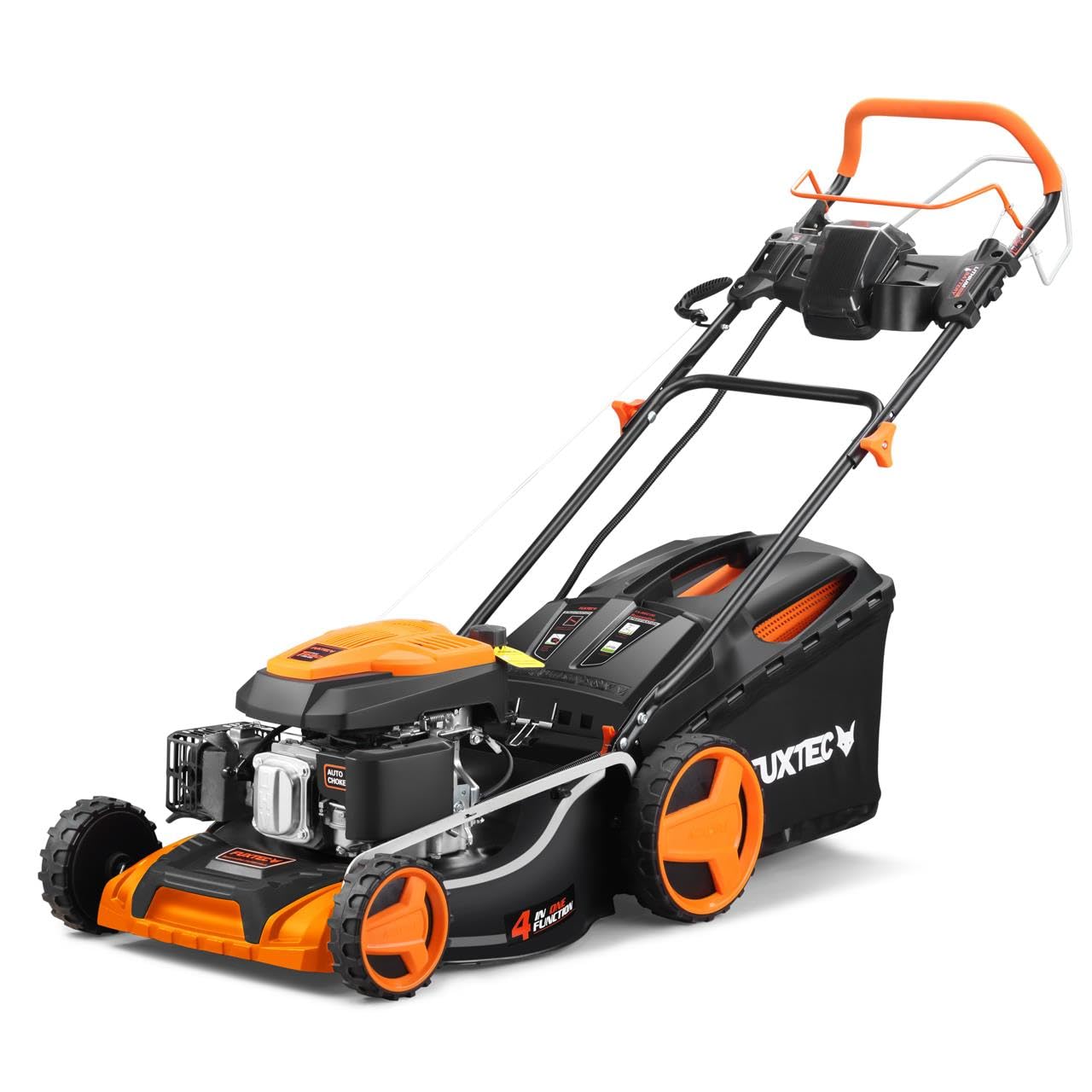 Kosiarka spalinowa FUXTEC FX-RM5196eS 4w1, 6 KM/4,4 kW, szer. koszenia 51 cm, wys. 25–75 mm, rozruch elektryczny, naped tyl, kosz 60 l, mulczowanie i wyrzut boczny