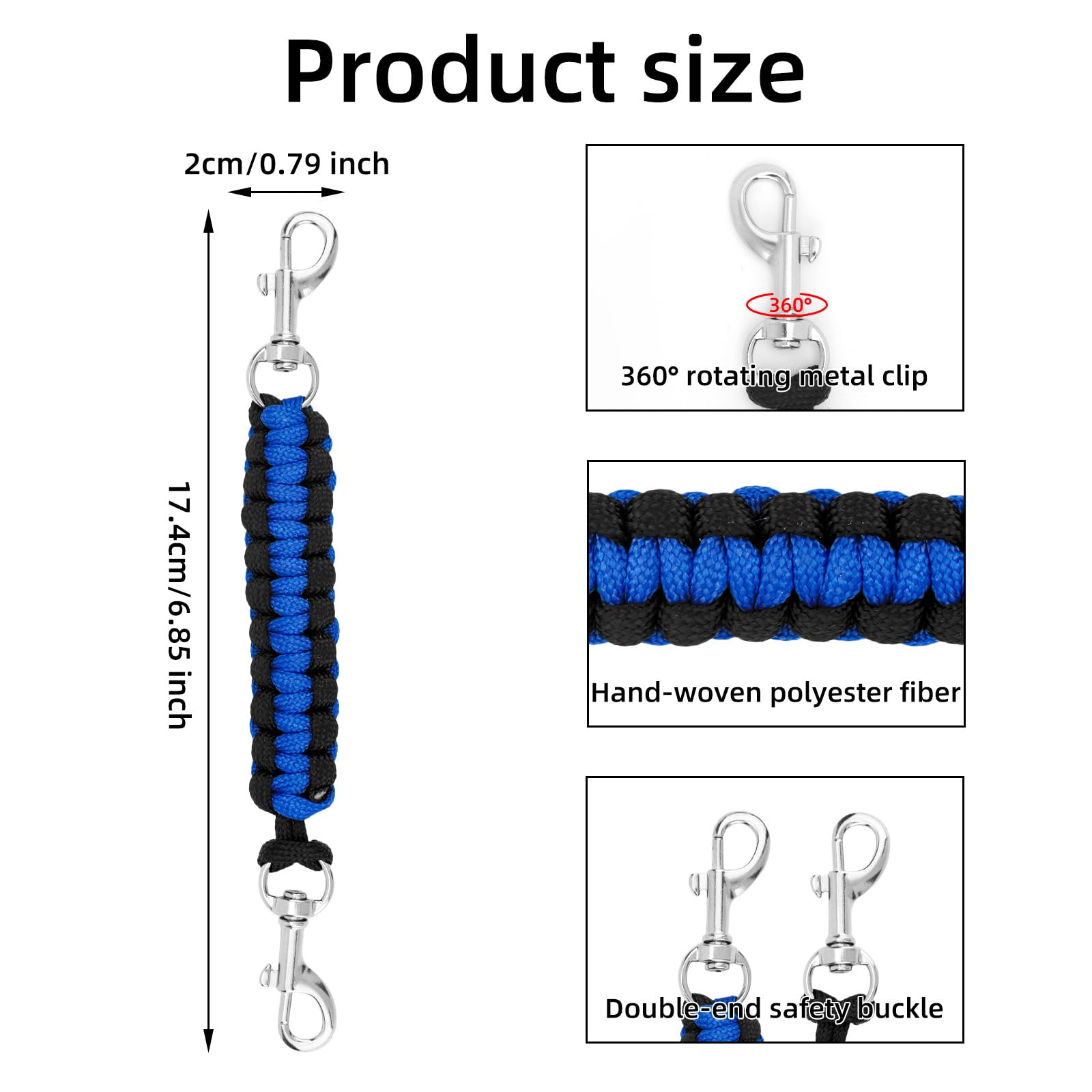 3pcs Colliers de Sécurité à Griffes, 17,4 x 2 cm Rotatifs à 360° Sangles Sécurité pour Collier Rallonges Laisse Chien Double Clip pour Connecter Un Harnais Chien