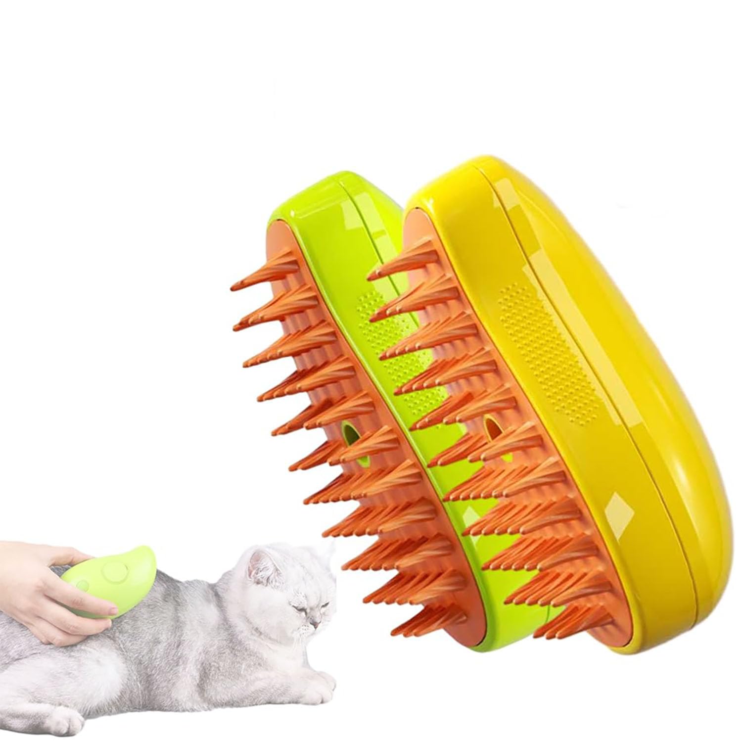 Steamy Cat Brush - 3 in1 Cat Steam Brush, 2024 Best Cat Steamy Brush, Cat Steamer Brush for Massage (Yellow+Green)