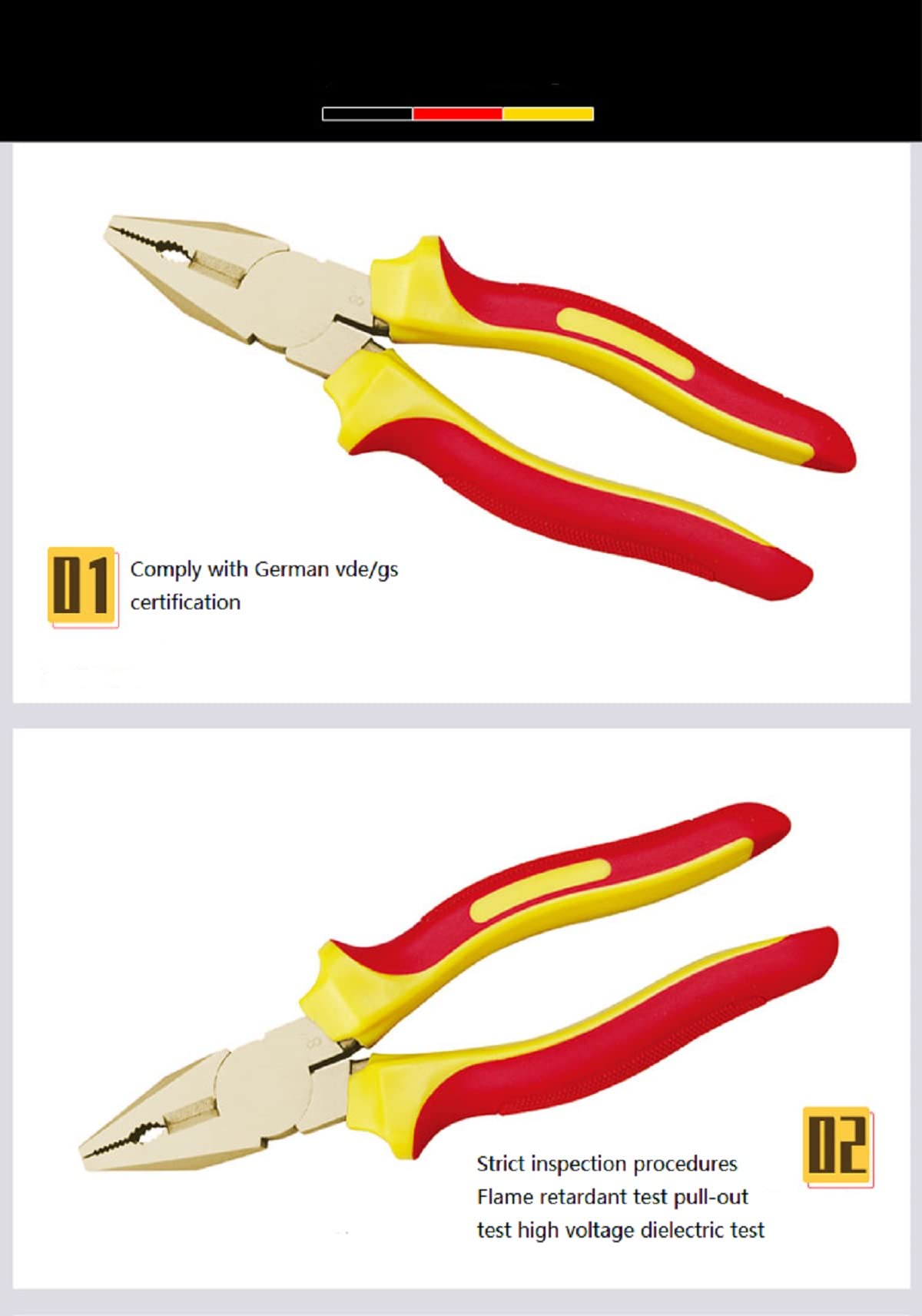 WEDO Lineman Injektionszange, funkenfrei, 20,3 cm, VDE 1000 V, funkenfrei, Sicherheitslineman-Injektionszange, rutschfeste Griffe aus zwei Materialien, Backenhärte HRC20-30