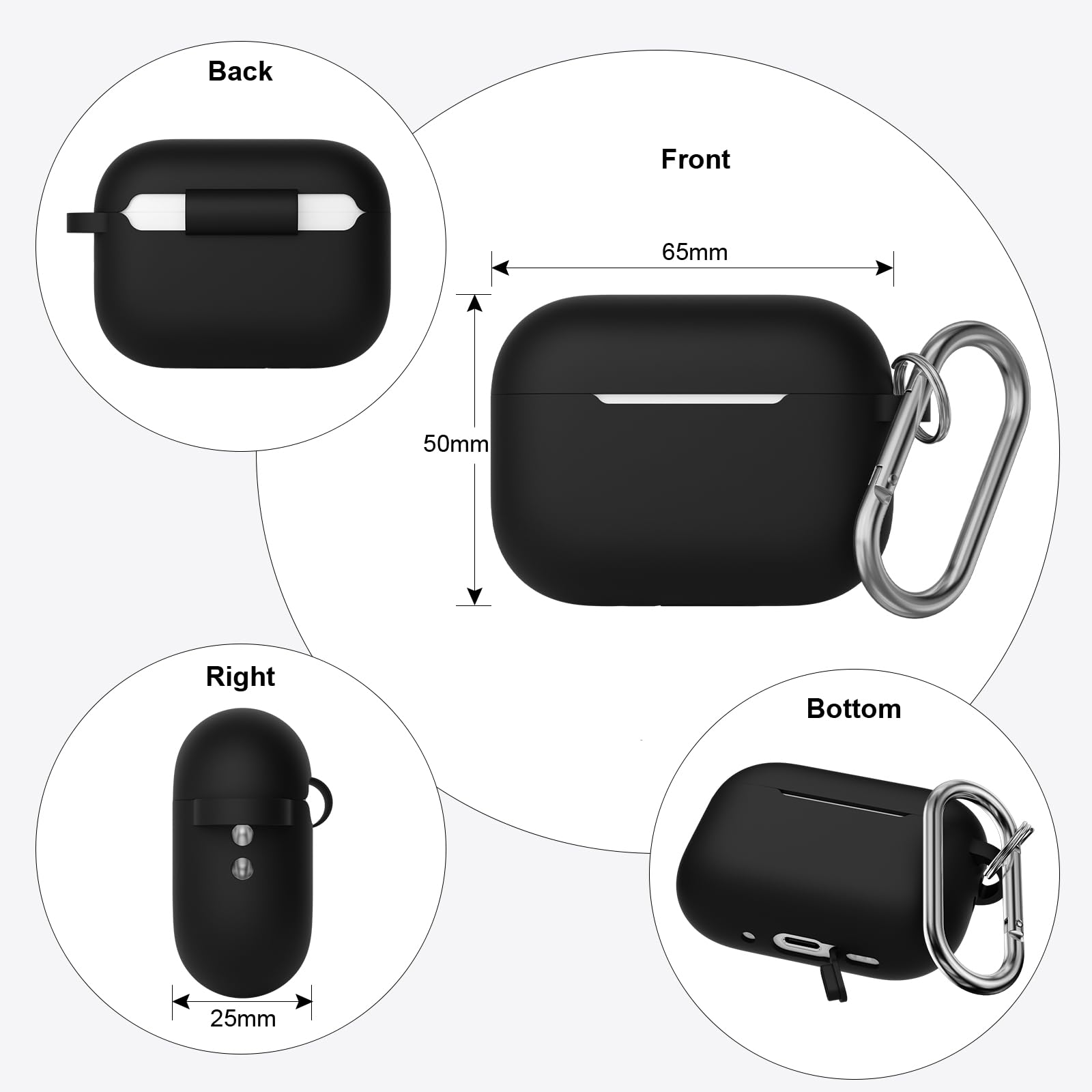Coque silicone AirPods Pro 3 (2025) protection antichoc avec brosse nettoyage et mousqueton - Noir