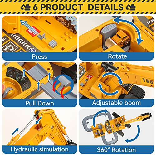 Construction Excavator Toy Truck For Boys 3 4 5 6 7 Years Old, Engineering Vehicles With 2 Tower Crane And Small Bulldozer Cement Mixer Dump Truck, Christmas Birthday Gift For Kids #TOP2