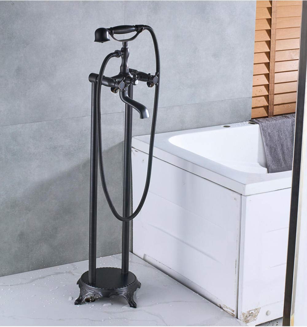 SBCGFY Black Bronze Clawfoot Bath Tub Faucet Dual Ceramic Handle With Handshower Freestanding Bathtub Mixer Tap Bathroom Tub Mixer Tap