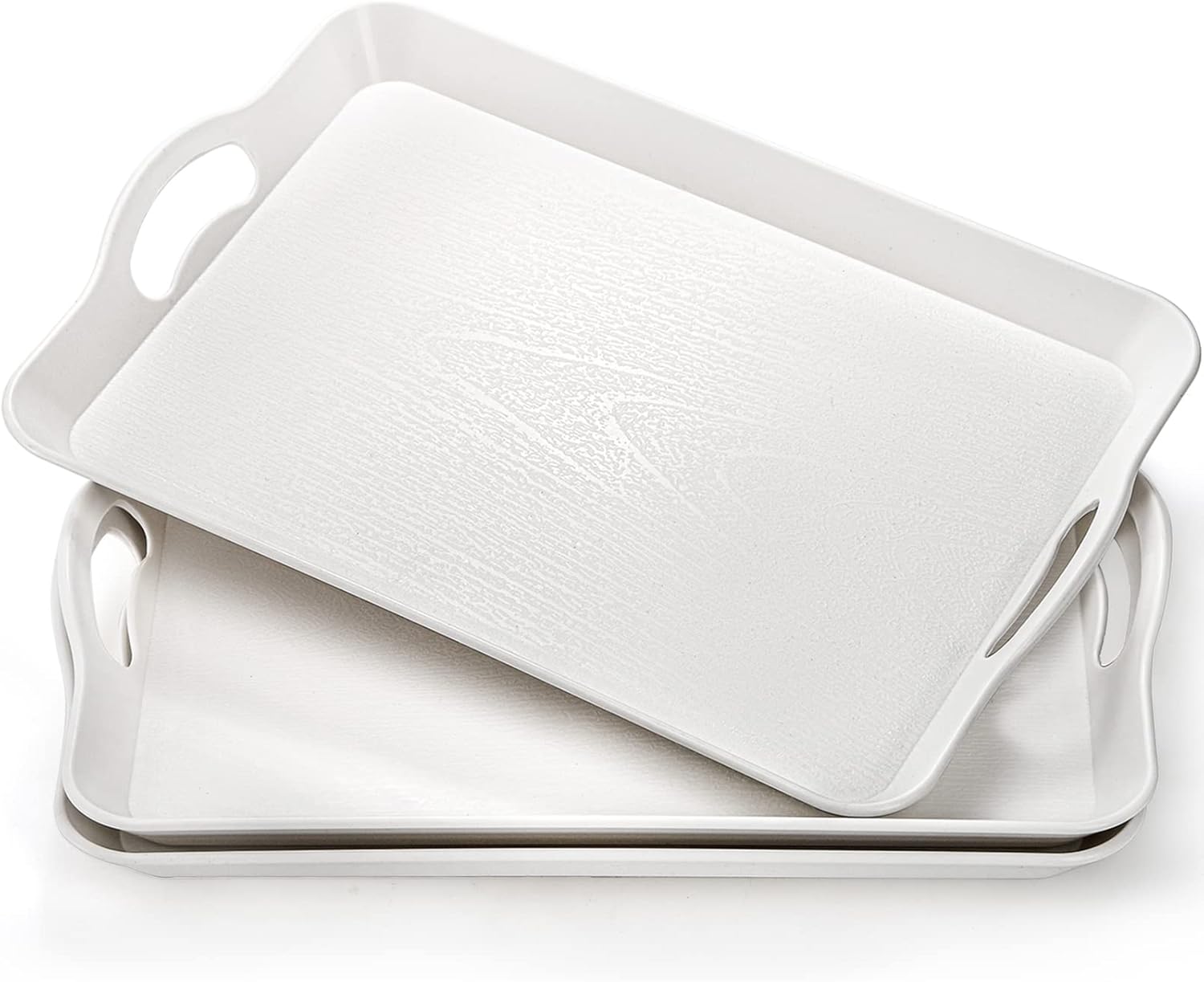 Cedilis 3 Pack Serving Trays with Handles, 40.6 x 28 cm Food Serving Tray, Rectangular Plastic Stackable Tray for Restaurant, Parties, Coffee Table, White Cedilis 3 Pack Serving Trays with Handles, 40.6 x 28 cm Food Serving Tray, Rectangular Plastic Stackable Tray for Restaurant, Parties, Coffee Table, White