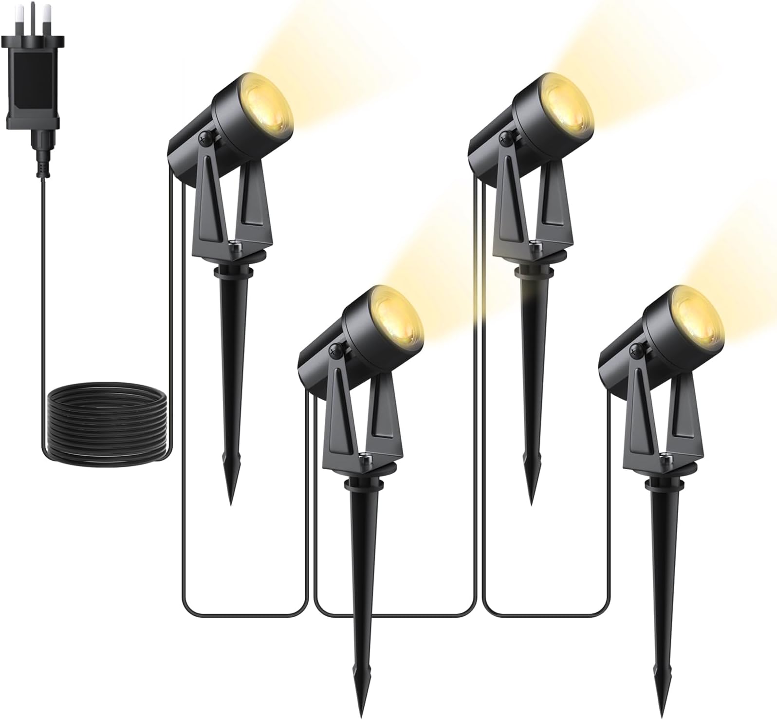 Svater Garden Spotlights Mains Powered, 46FT/14m 4-in-1 LED Landscape Lights Warm White 3000K 14V IP65 Waterproof Outdoor Garden Lights Pathway Lighting for Lawn Yard, Patio,Driveway,Party