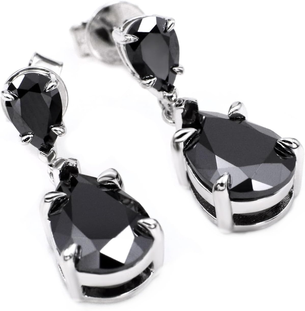 Black Moissanite Dangle Earrings for WOmen, 4.4Ct Lab Moissanite Teardrop Earrings, Sterling Silver with 18K White Gold for Bridal, Wedding, Bridesmaids, Prom and Dressy Everyday Wear