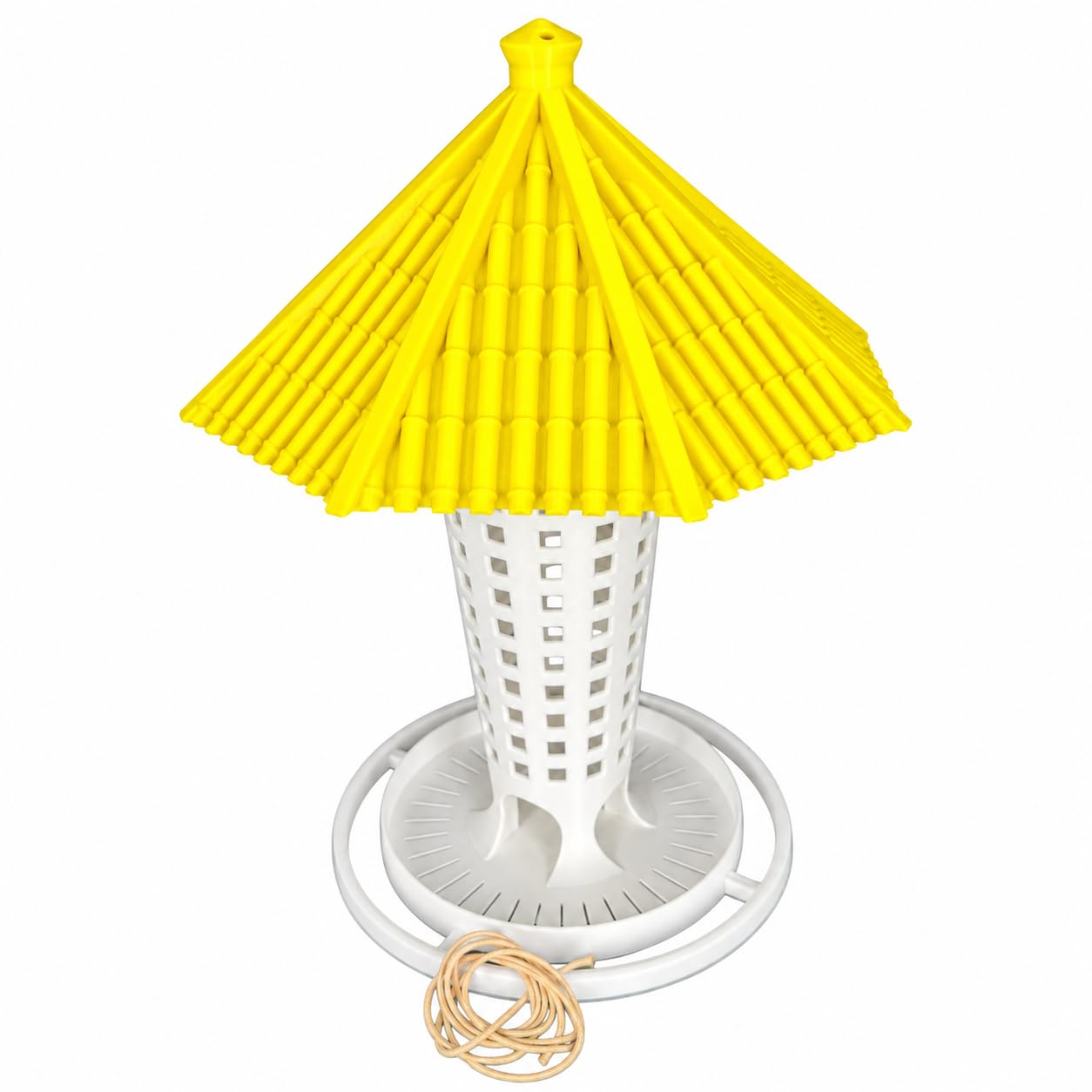 Mangeoire compacte à suspendre pour oiseaux - Avec bouchon tournant, amovible, facile à remplir et à nettoyer - avec perchoir pour oiseaux sauvages (jaune/blanc)