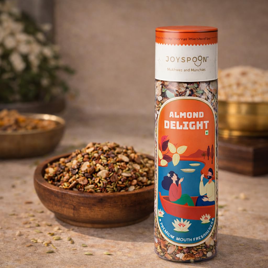 JoySpoon Almond Delight Mukhwas Mouth Freshener | Supari-Free Mouth Freshner with Almonds, Coconut, Dates & Fennel Seeds | Traditional Mouth Fresheners | Sugar-Free Healthy Snack | Mukhwas for